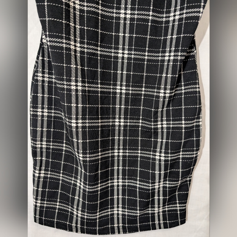Black And White Plaid Bodycon Dress, Size Small - Picture 3 of 6